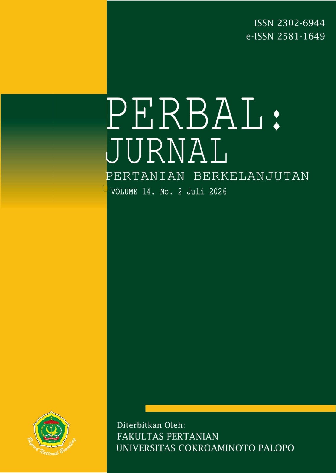 					View Vol. 14 No. 2 (2026): Perbal: Jurnal Pertanian Berkelanjutan
				